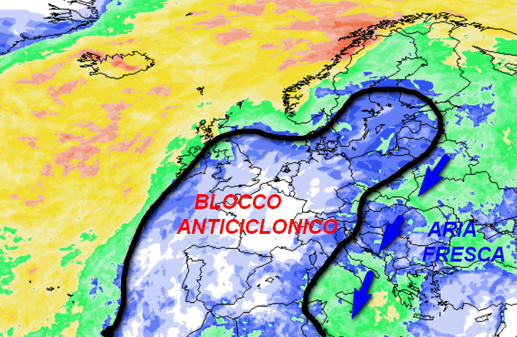 probabilità di pioggia in Europa prevista per la giornata di sabato 26 settembre secondo la media degli scenari del modello GFS elaborata su base grafica Meteociel