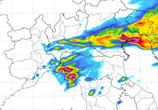 sommatoria delle precipitazioni attese in Italia fino al primo pomeriggio di giovedi 17 settembre secondo il modello WRF 3km elaborato su base grafica Lamma