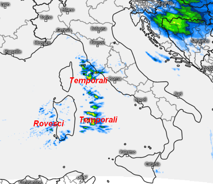sommatoria delle precipitazioni attese sul nostro Paese nell'arco della giornata suddetta, secondo il modello SWISS 4KM elaborato su base grafica Meteologix