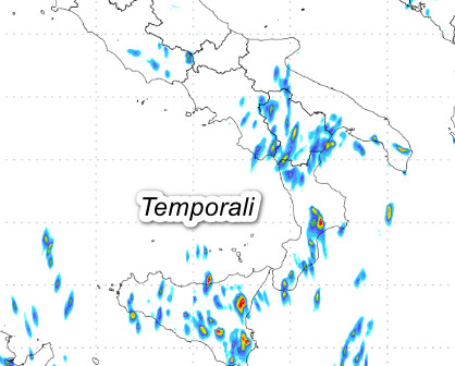 sommatoria delle precipitazioni attese al meridione nel pomeriggio-sera di martedì 15 settembre, sempre secondo il modello Moloch 1.5km elaborato su base grafica Lamma