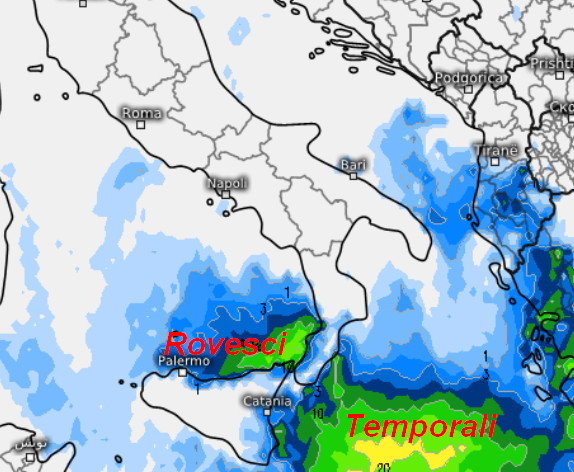 sommatoria delle precipitazioni attese sul nostro Paese nell'arco della giornata di domenica 13 settembre sempre secondo il modello ECMWF elaborato su base grafica Meteologix