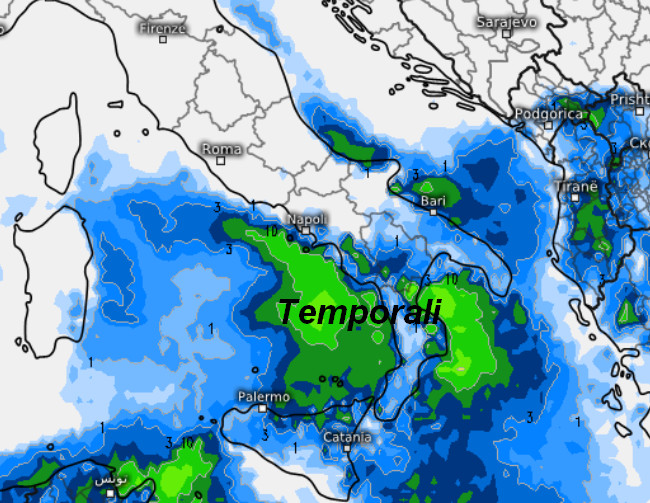 sommatoria dei fenomeni attesi in Italia nell'intera giornata di domenica 20 settembre sempre secondo il modello ICON elaborato su base grafica Meteologix