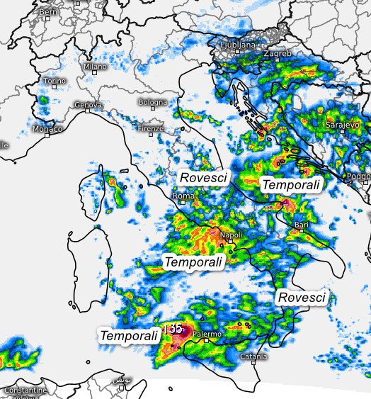 sommatoria delle precipitazioni attese in Italia secondo il modello SWISS 4km elaborato su base grafica Meteologix