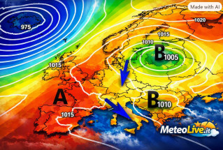 Mappa barica prevista per la serata di venerdì 25 settembre.