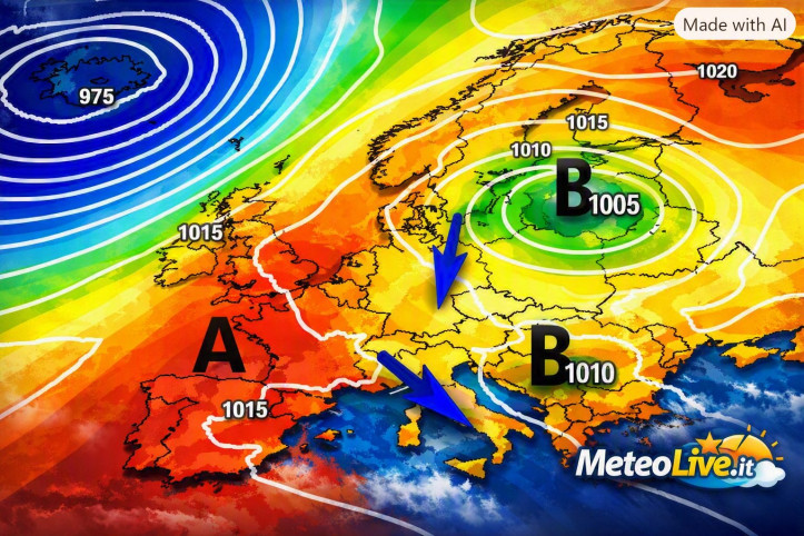 Break temporalesco in vista per alcune regioni, ma l’anticiclone resisterà Mappa barica prevista per la serata di venerdì 25 settembre.