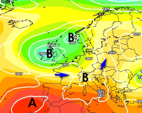 Il peggioramento del 7 ottobre, modello GFS base grafica Meteociel.