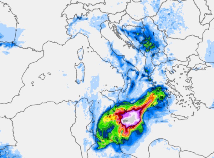 Sommatoria precipitazioni tra il 14 e il 16 settembre secondo UKMO su base grafica Meteologix.
