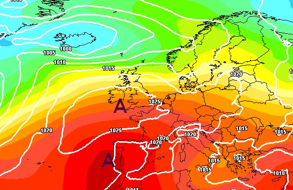 Il super anticiclone secondo GFS su base grafica Meteociel.