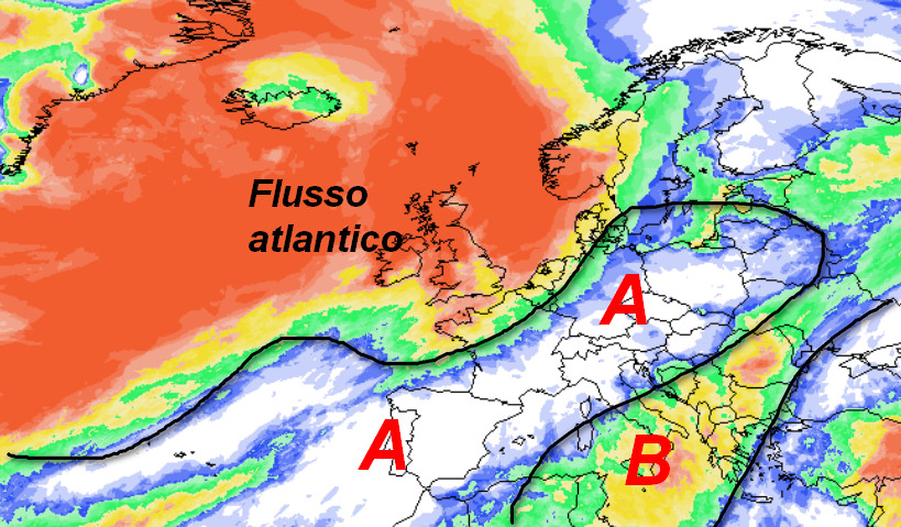probabilit&agrave; di pioggia in Europa valida per le ore centrali di marted&igrave; 13 ottobre secondo la media degli scenari del modello GFS elaborato su base grafica Meteociel 