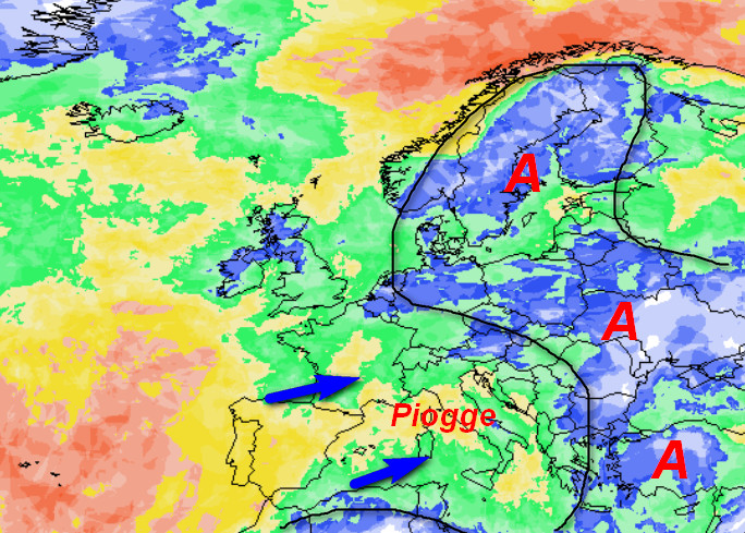 media degli scenari del modello GFS elaborato su base grafica Meteociel e valido per lunedi 9 novembre