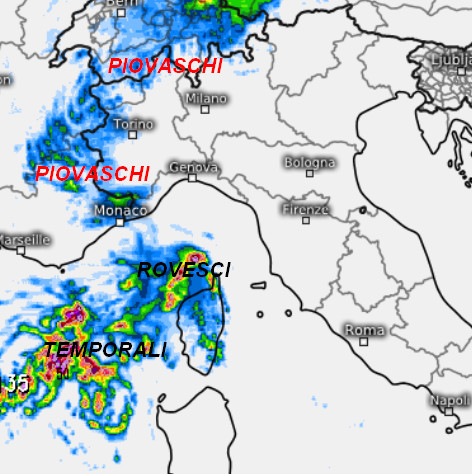 sommatoria delle precipitazioni attese sui settori di ponente nell'arco di venerdi 2 ottobre secondo il modello SWISS 4KM elaborato su base grafica Meteologix