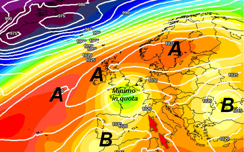 quadro sinottico atteso in Italia nelle prime ore del mattino di lunedi 19 ottobre secondo il modello ECMWF elaborato su base grafica Meteociel