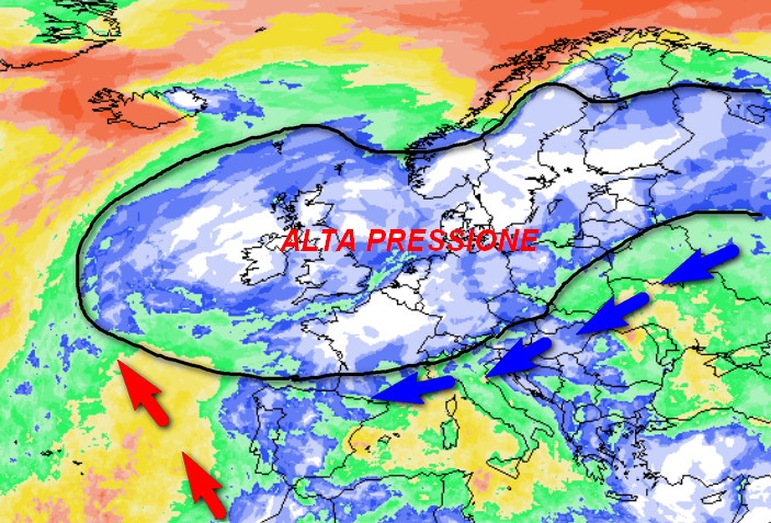 probabilità di pioggia in Europa valida per lunedi 19 ottobre, sempre secondo il modello GFS elaborato su base grafica Meteociel