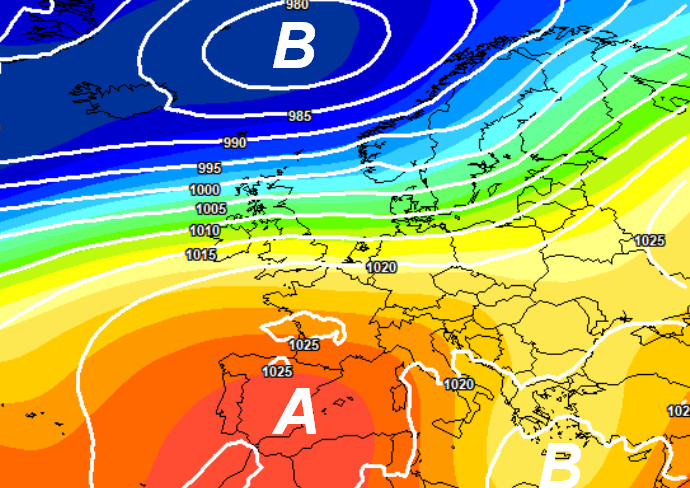 quadro sinottico atteso in Europa per mercoledì 28 ottobre secondo la media degli scenari del modello ECMWF elaborata su base grafica Meteociel