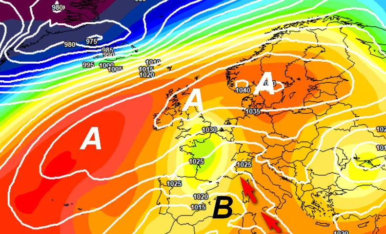 Quadro sinottico atteso in Europa domenica 18 ottobre secondo il modello ECMWF elaborato su base grafica Meteociel