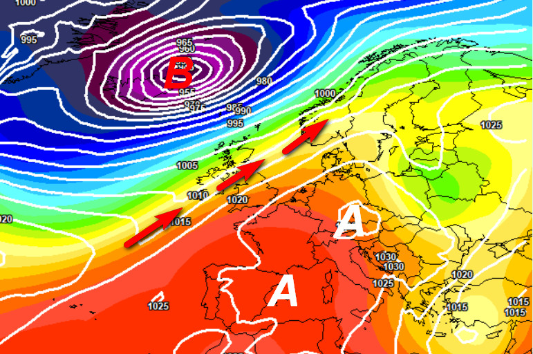 Quadro sinottico atteso in Europa giovedì 15 ottobre secondo il modello ECMWF elaborato su base grafica Meteociel