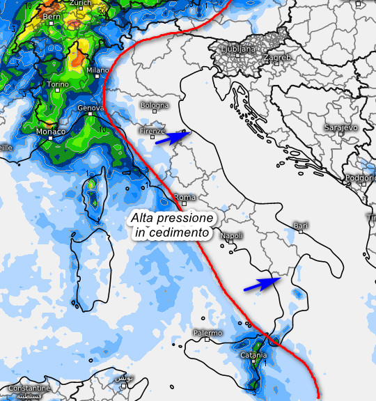 sommatoria delle piogge attese in Italia nell'arco della giornata di sabato 17 ottobre