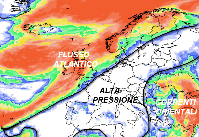 probabilità di pioggia in Europa valida per la giornata di venerdi 16 ottobre secondo la media degli scenari del modello GFS elaborato su base grafica Meteociel