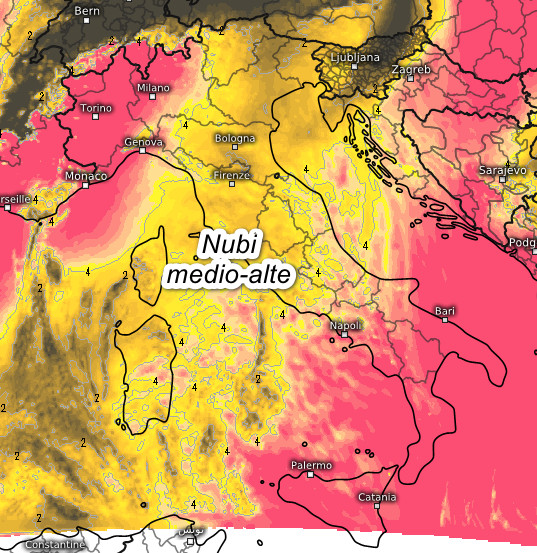 soleggiamento totale cumulato previsto tra le 9 e le 16 di mercoledi 28 ottobre