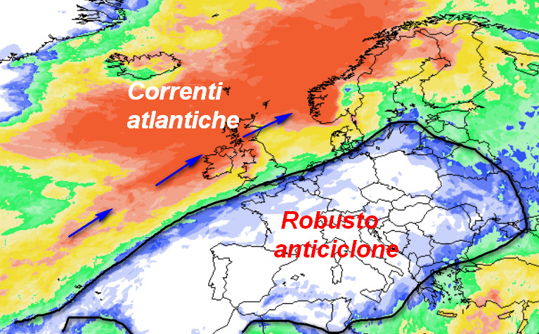 probabilità di pioggia in Europa secondo il modello GFS elaborato su base grafica Meteociel e valido per giovedi 15 ottobre