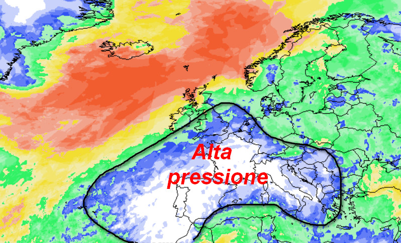 probabilit&agrave; di pioggia in Europa valida per giovedi 15 ottobre secondo la media degli scenari del modello GFS elaborato su base grafica Meteociel