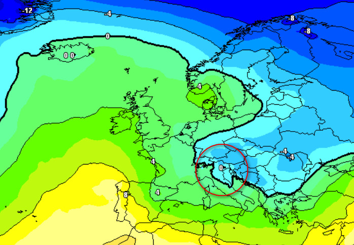 media degli scenari del modello GFS elaborata su base grafica Meteociel - temperature a 1500 metri