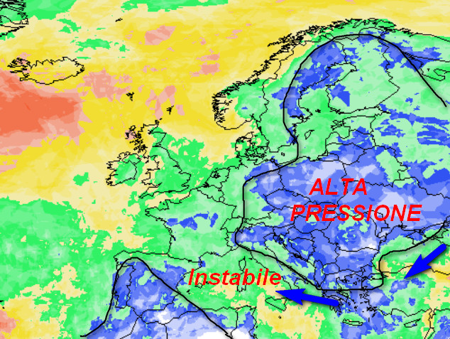 probabilità di pioggia in Europa valida per mercoledi 4 novembre, sempre secondo il modello GFS elaborato su base grafica Meteociel