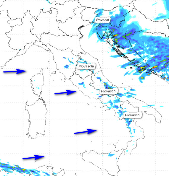 precipitazioni attese sul nostro Paese fino alle ore 20 di giovedi 22 ottobre secondo il modello Moloch 1.5km elaborato su base grafica Lamma