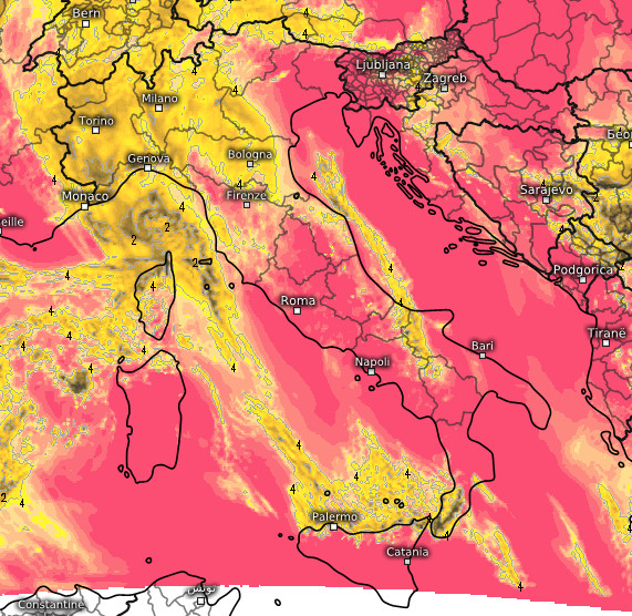 soleggiamento totale cumulato previsto tra le 9 e le 16 di venerdi 16 ottobre