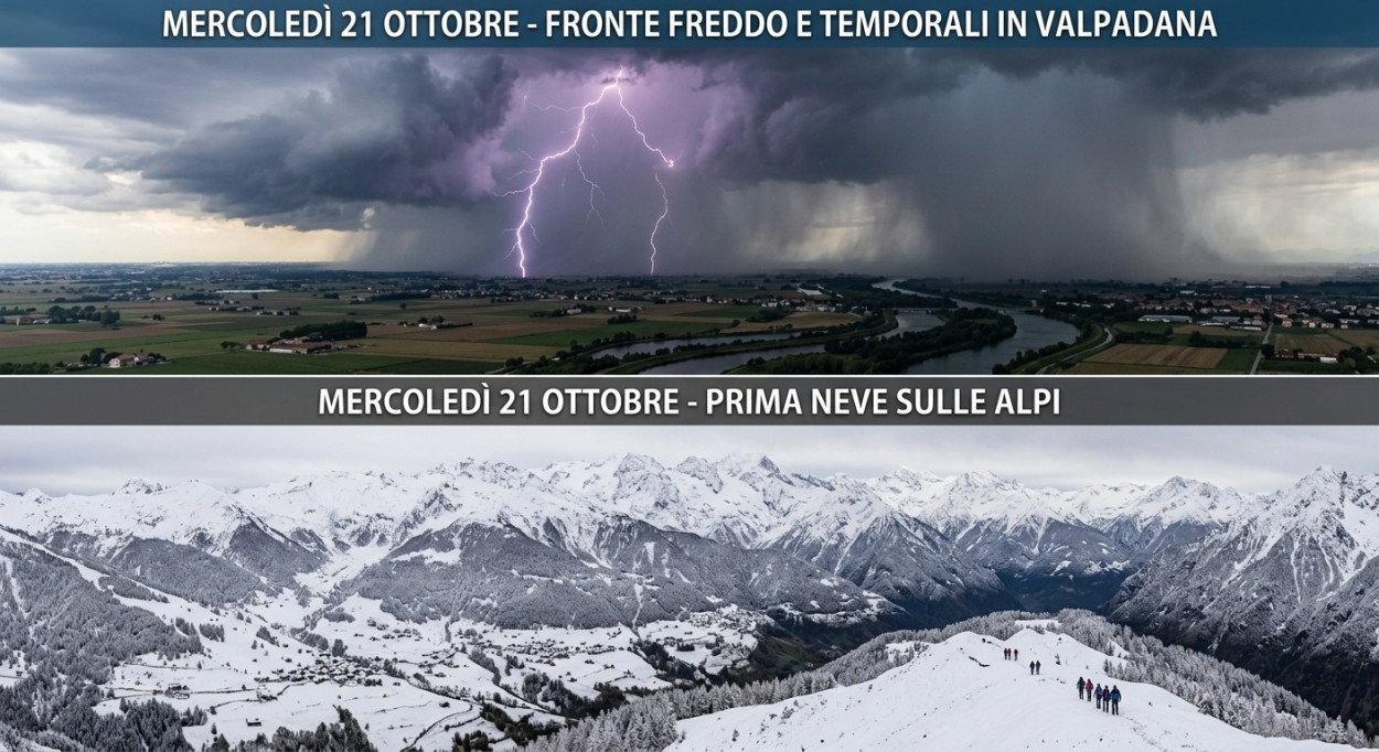 Temporali in Valpadana e neve in Valtellina tra poche ore Maltempo in Lombardia.
