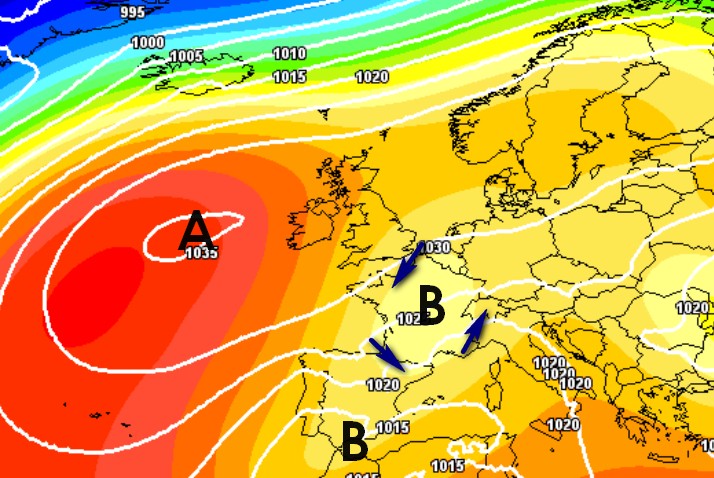 Mappa barica (media degli scenari) previsto dal modello ECMWF per domenica 18 ottobre, base grafica Meteociel.
